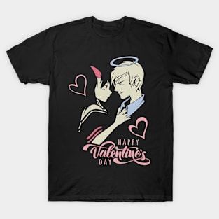 Valentine's Day Devil Angel Cartoon Boundless Love Gift T-Shirt